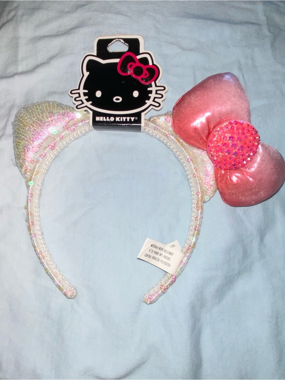1-Sanrio Hello Kitty Sequin Ear Headband with Satin Pink Bow